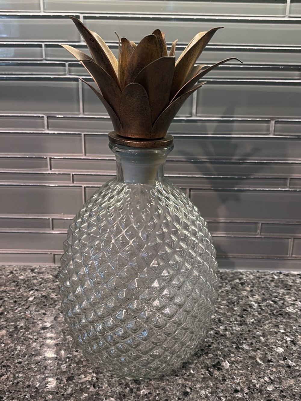 Pier 1 Clear Glass Pineapple Decanter Bottle with Removable Brass-Tone Top